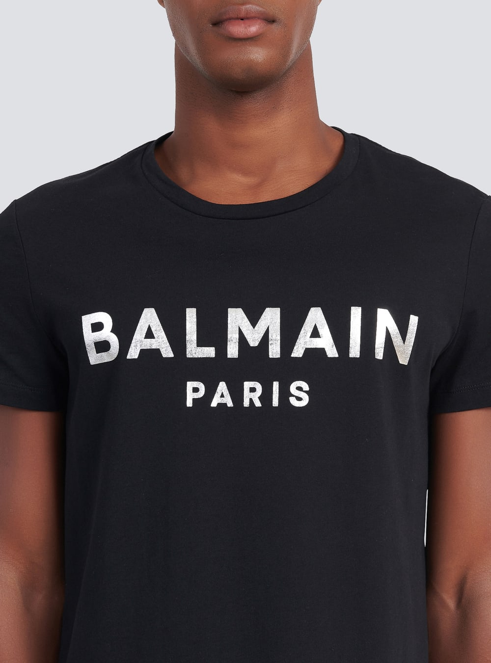 Men's Balmain T-shirt In Eco-responsible Cotton With Metallic Logo Print T Shirts Silver | USA 72Dsonzn