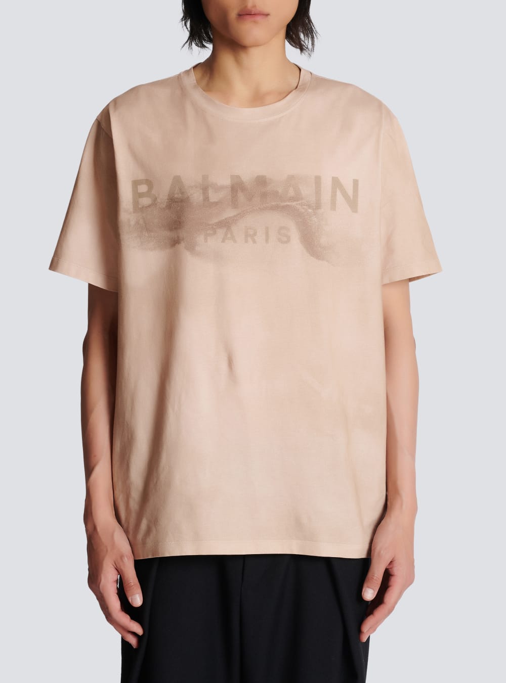 Men's Balmain T-shirt In Eco-responsible Cotton With Paris Desert Logo T Shirts Beige | USA k0mFJebp