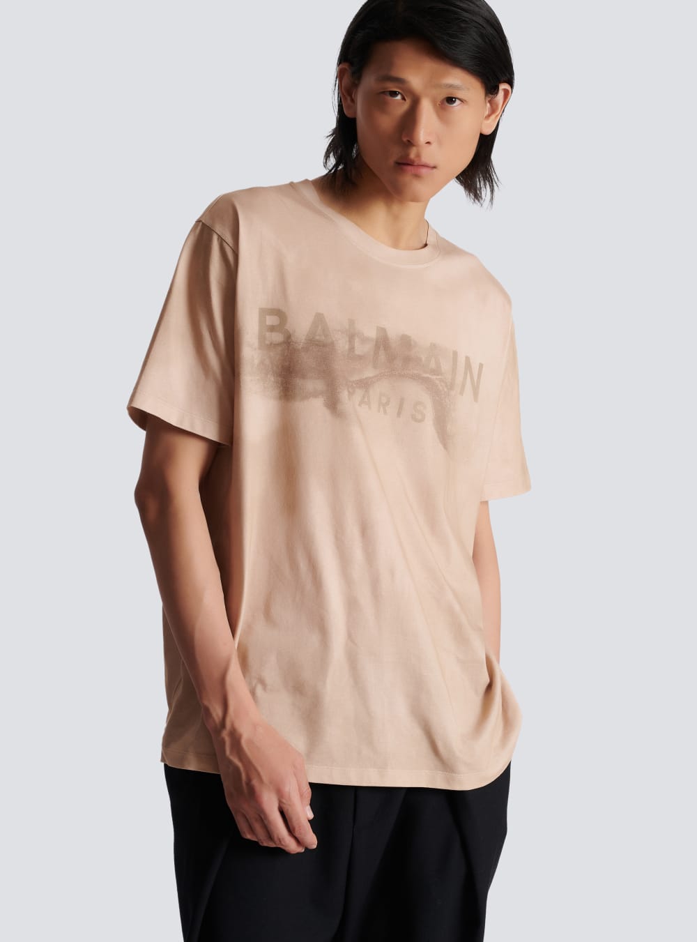 Men's Balmain T-shirt In Eco-responsible Cotton With Paris Desert Logo T Shirts Beige | USA k0mFJebp