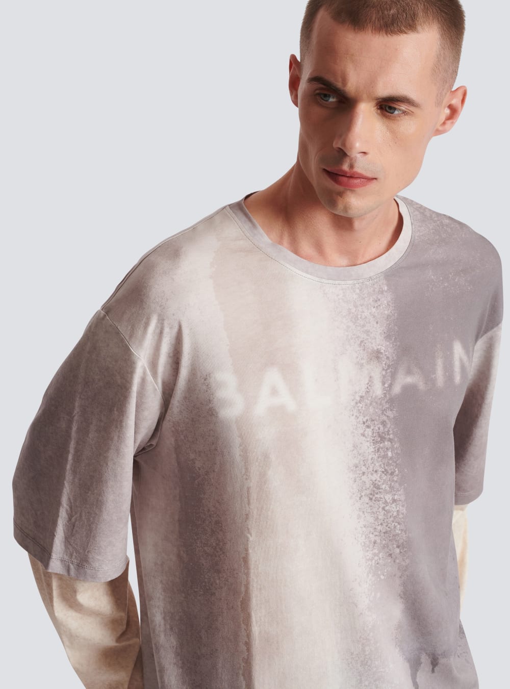 Men's Balmain T-shirt In Eco-responsible Cotton With Print T Shirts Grey | USA ssDtecOT