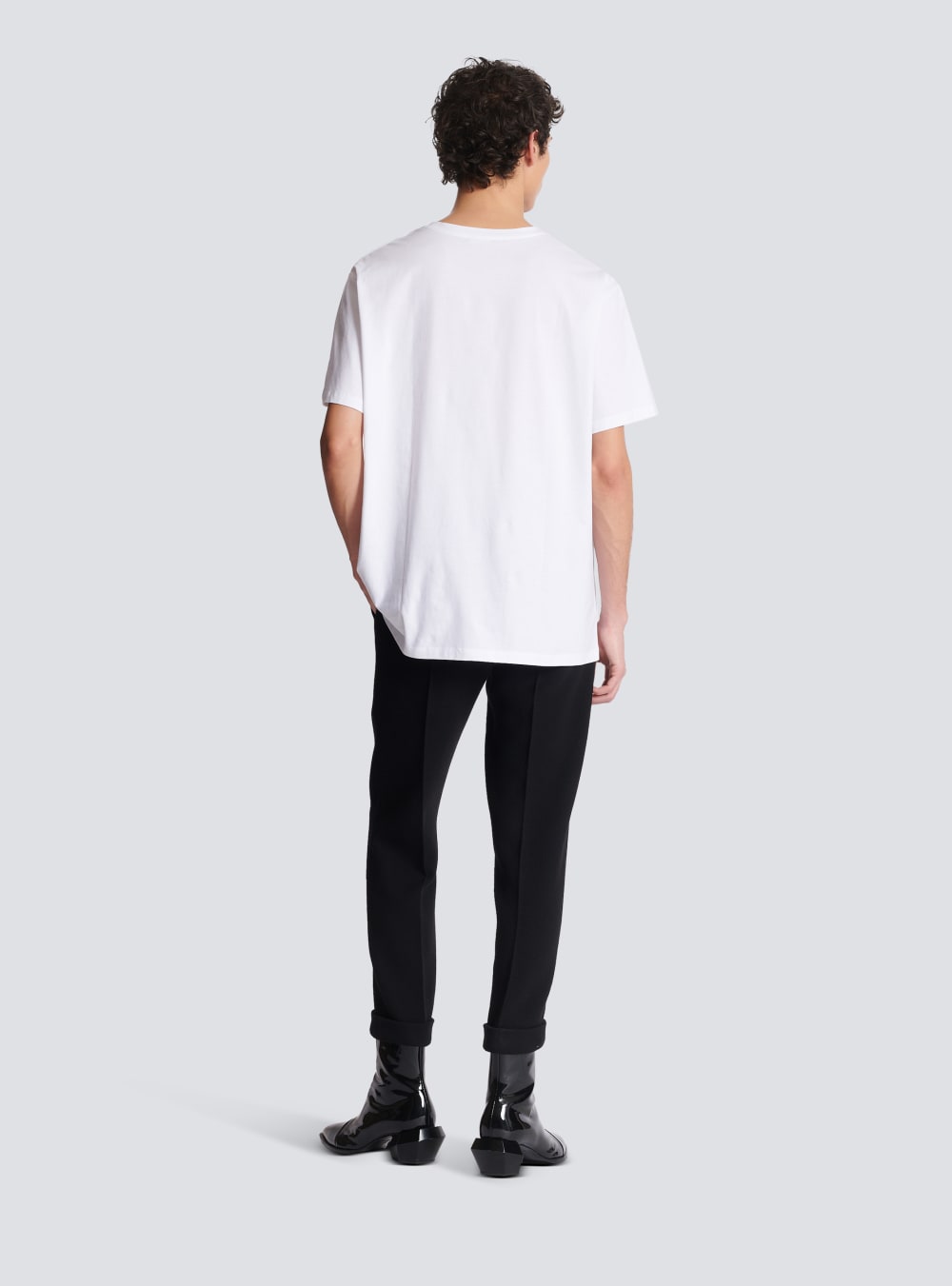 Men's Balmain T-shirt With Neon Printed Labyrinth Logo T Shirts White | USA ZYJTxxdz