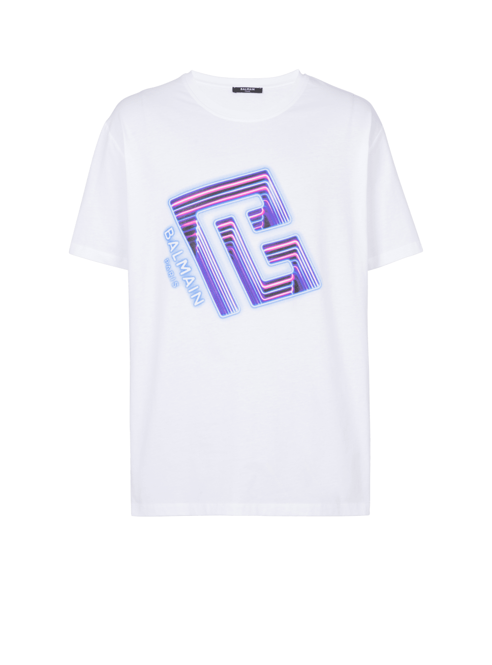 Men\'s Balmain T-shirt With Neon Printed Labyrinth Logo T Shirts White | USA ZYJTxxdz