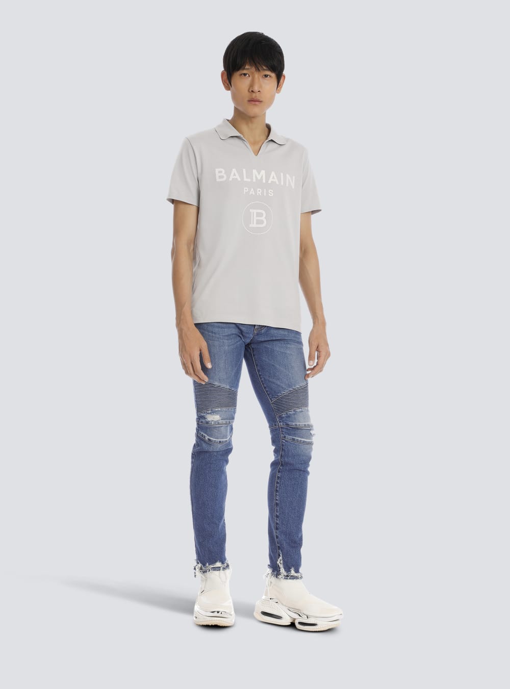 Men's Balmain Tapered Ripped Blue Cotton Jeans Blue | USA 6RARyRbv