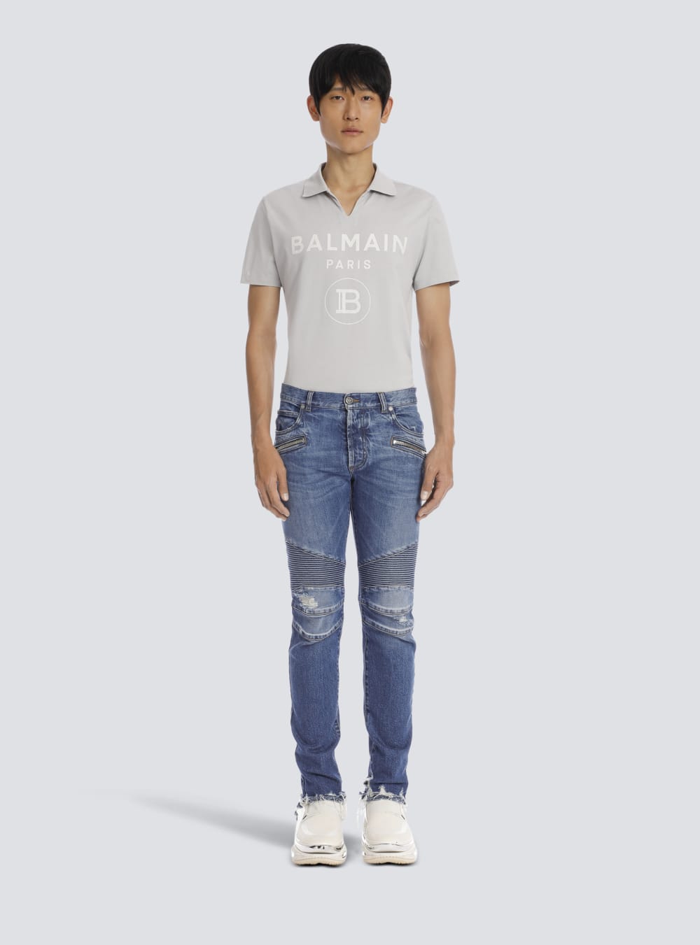 Men's Balmain Tapered Ripped Blue Cotton Jeans Blue | USA 6RARyRbv