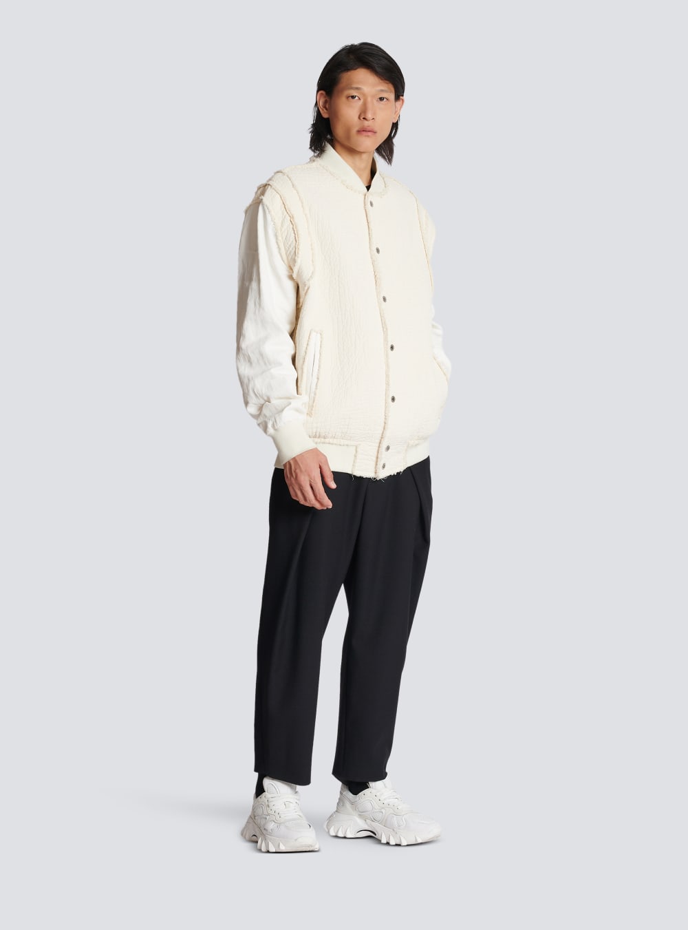 Men's Balmain Textured Cotton Bomber Jackets White | USA gsT1MYGb