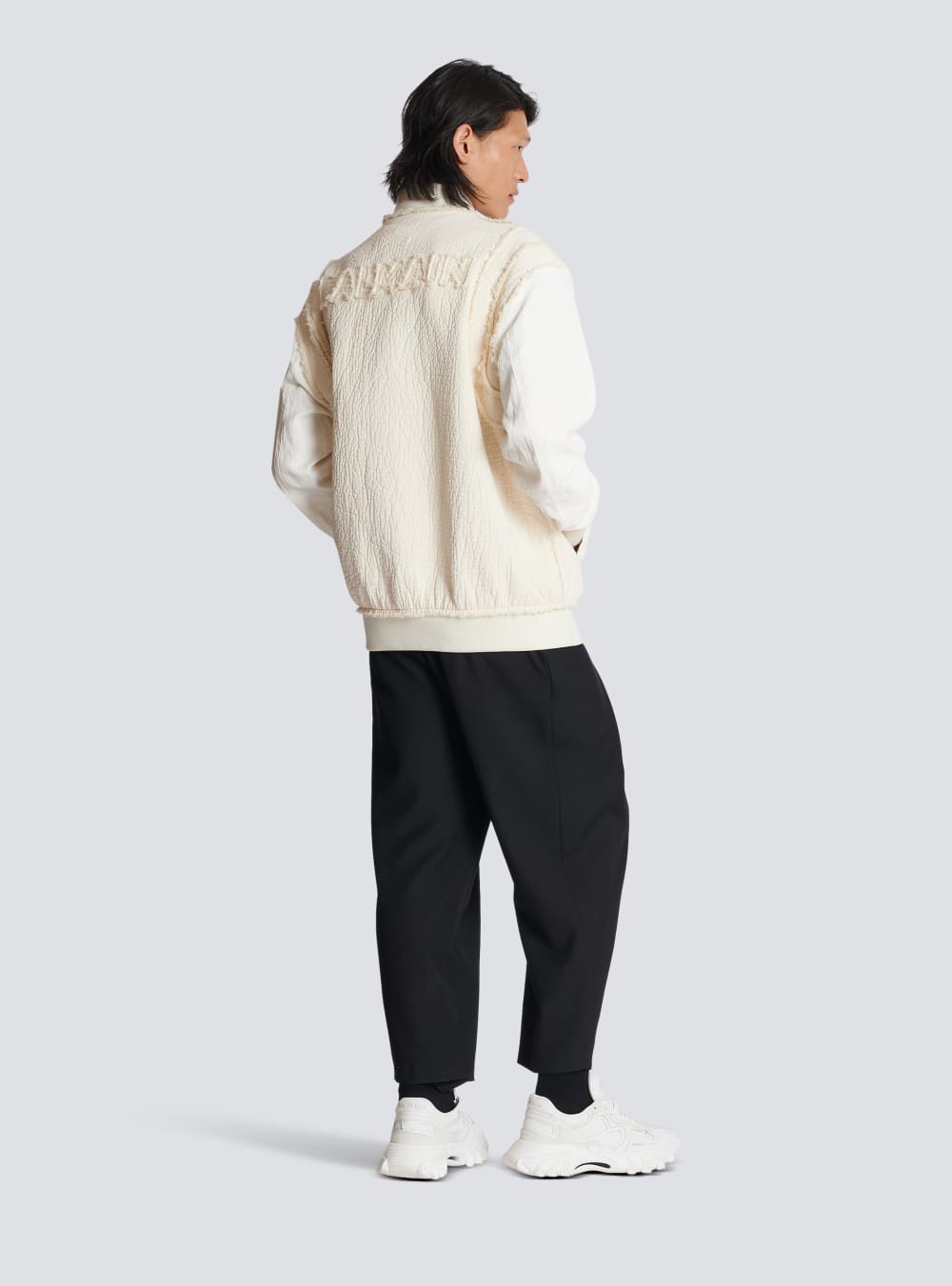 Men's Balmain Textured Cotton Bomber Jackets White | USA gsT1MYGb