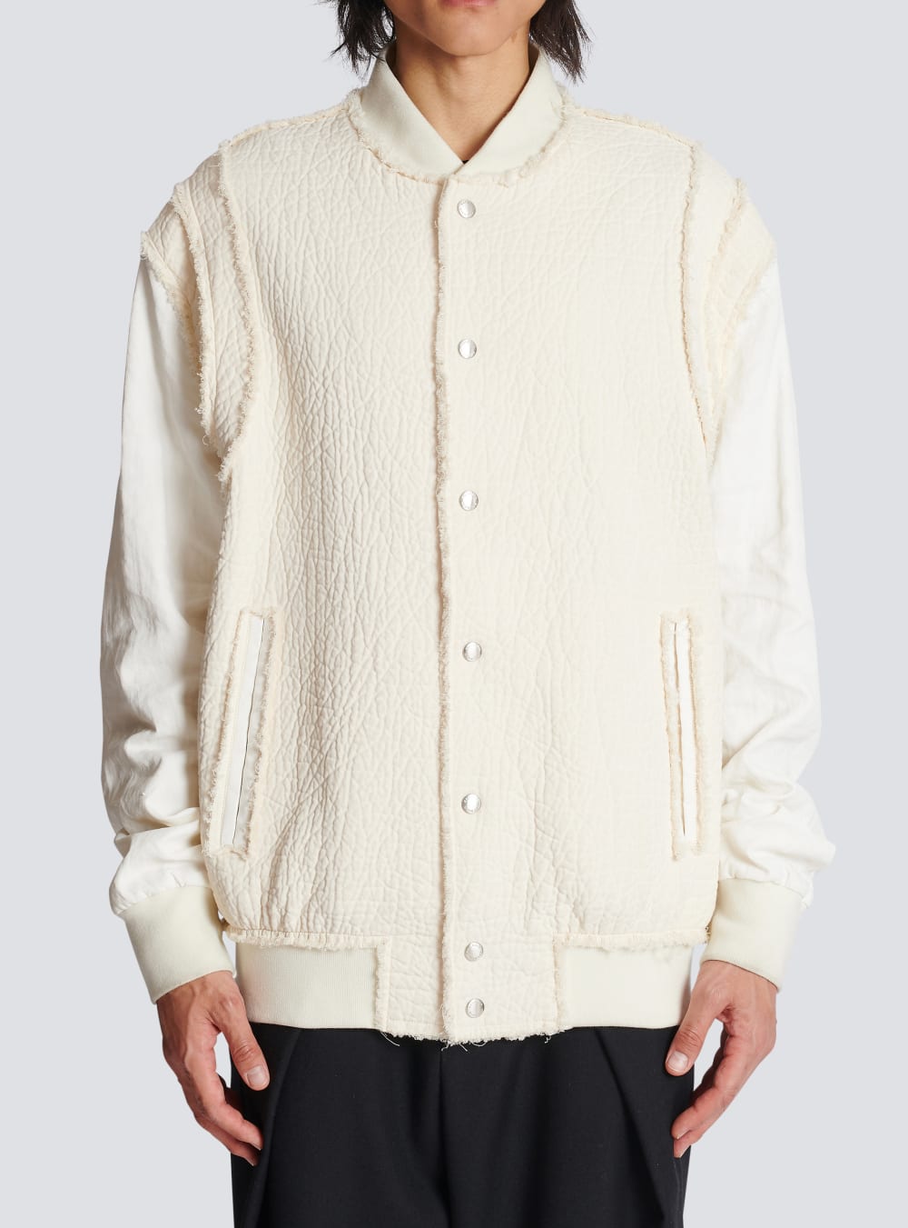 Men's Balmain Textured Cotton Bomber Jackets White | USA gsT1MYGb