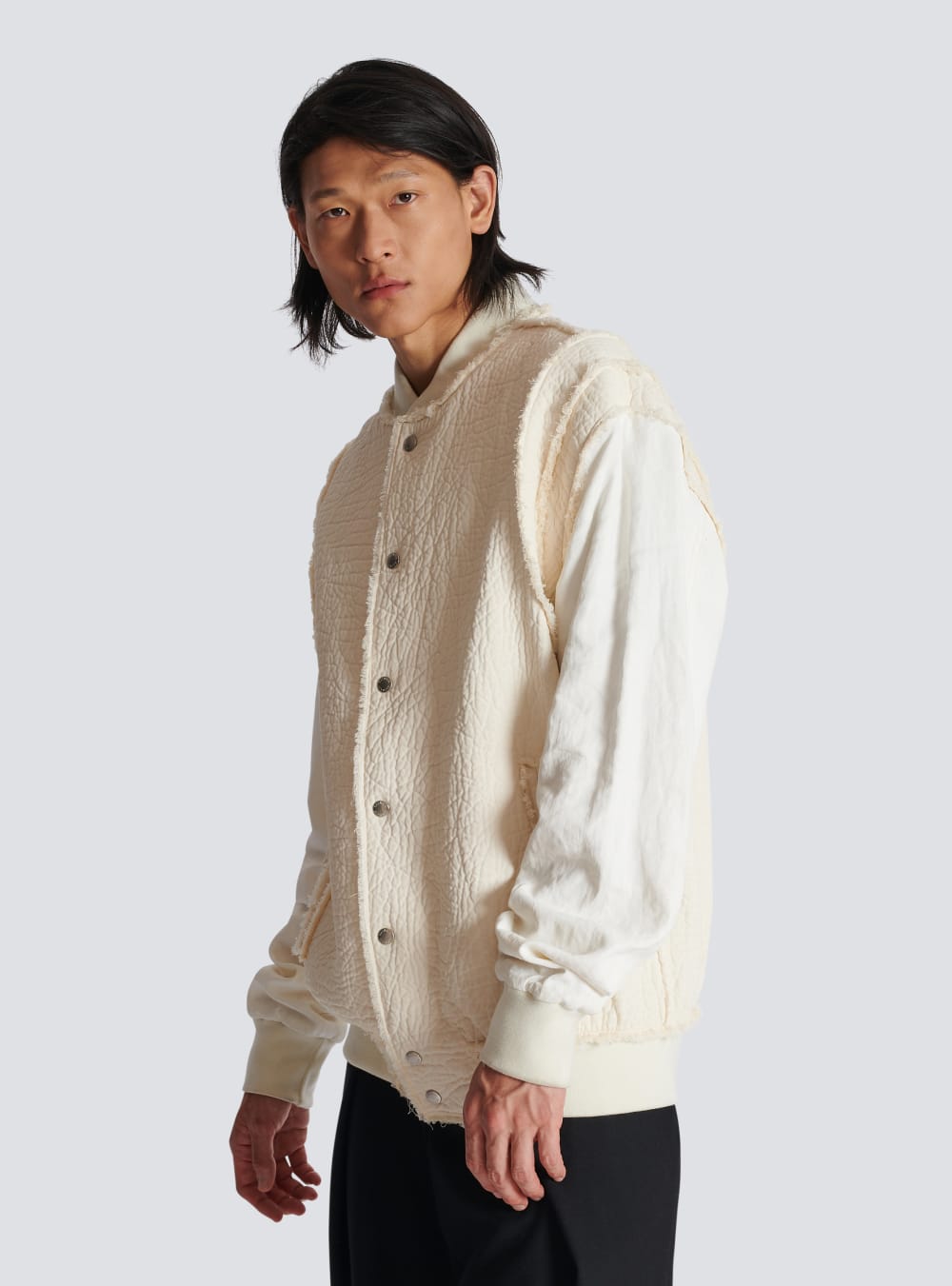 Men's Balmain Textured Cotton Bomber Jackets White | USA gsT1MYGb