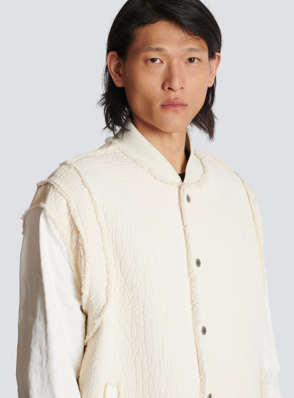 Men's Balmain Textured Cotton Bomber Jackets White | USA gsT1MYGb