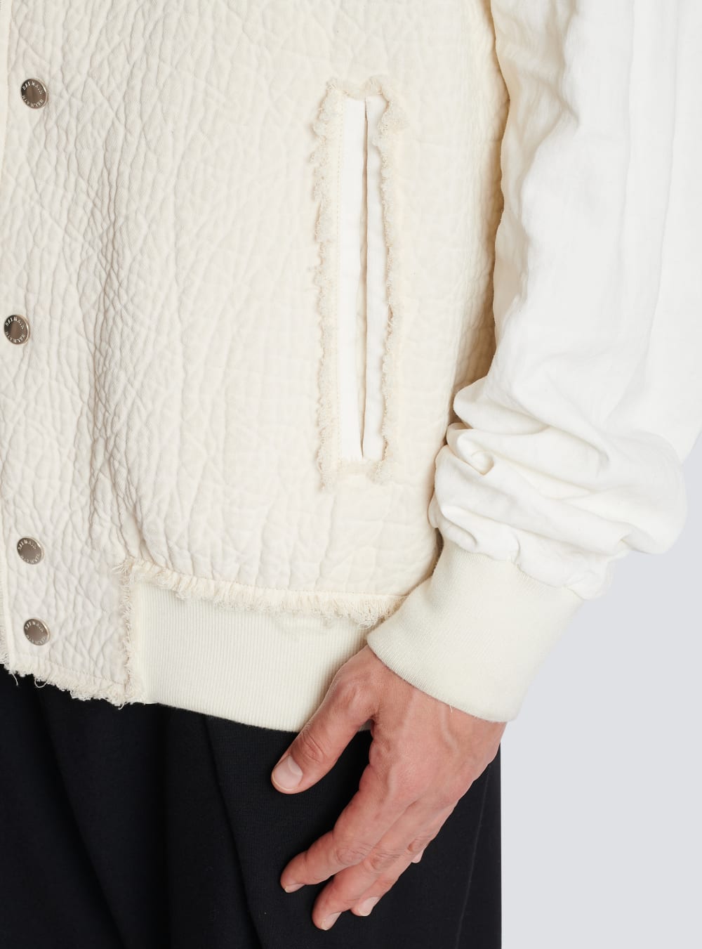 Men's Balmain Textured Cotton Bomber Jackets White | USA gsT1MYGb