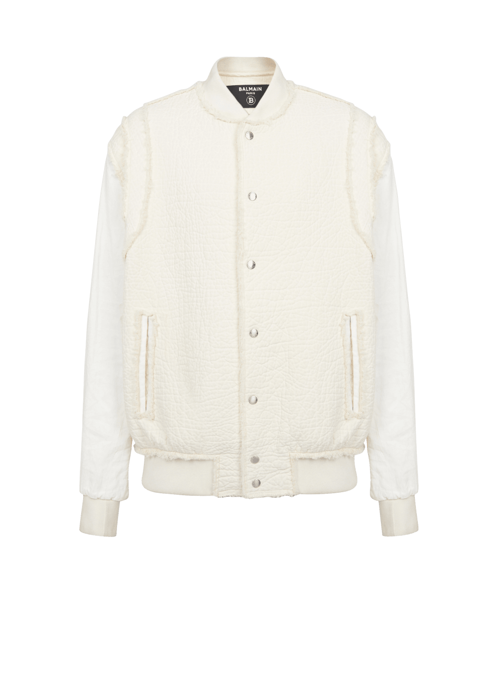 Men\'s Balmain Textured Cotton Bomber Jackets White | USA gsT1MYGb