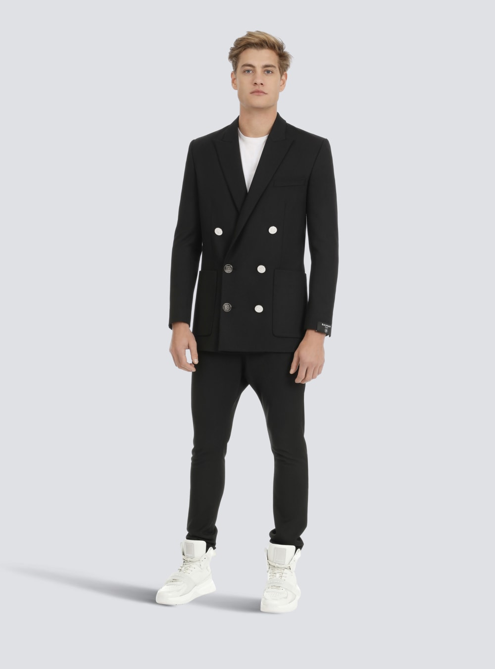 Men's Balmain Twill With Double-breasted Silver-tone Buttoned Fastening Blazers Black | USA JBOOqzcz