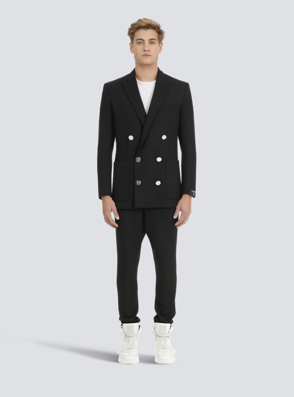 Men's Balmain Twill With Double-breasted Silver-tone Buttoned Fastening Blazers Black | USA JBOOqzcz