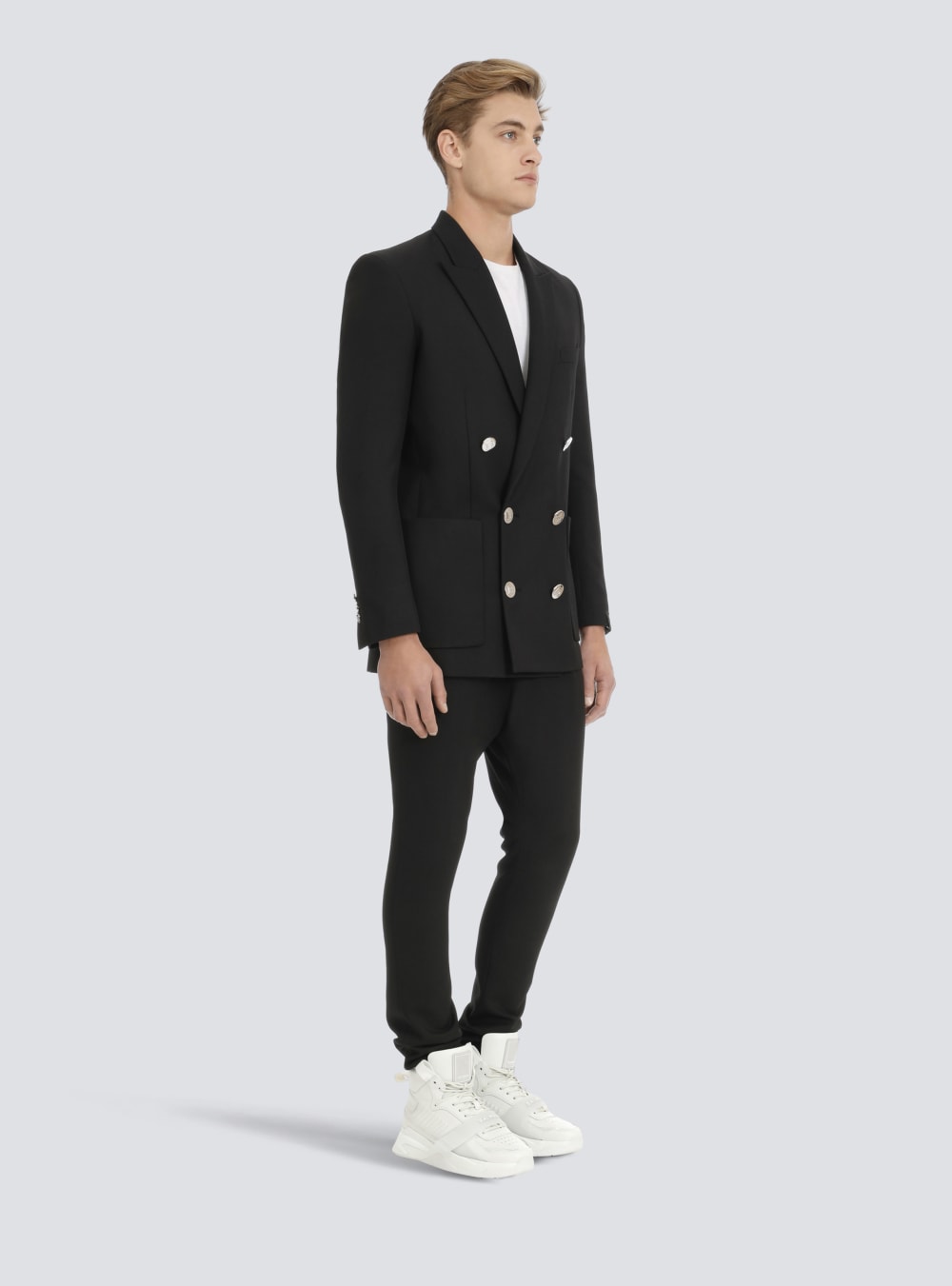 Men's Balmain Twill With Double-breasted Silver-tone Buttoned Fastening Blazers Black | USA JBOOqzcz