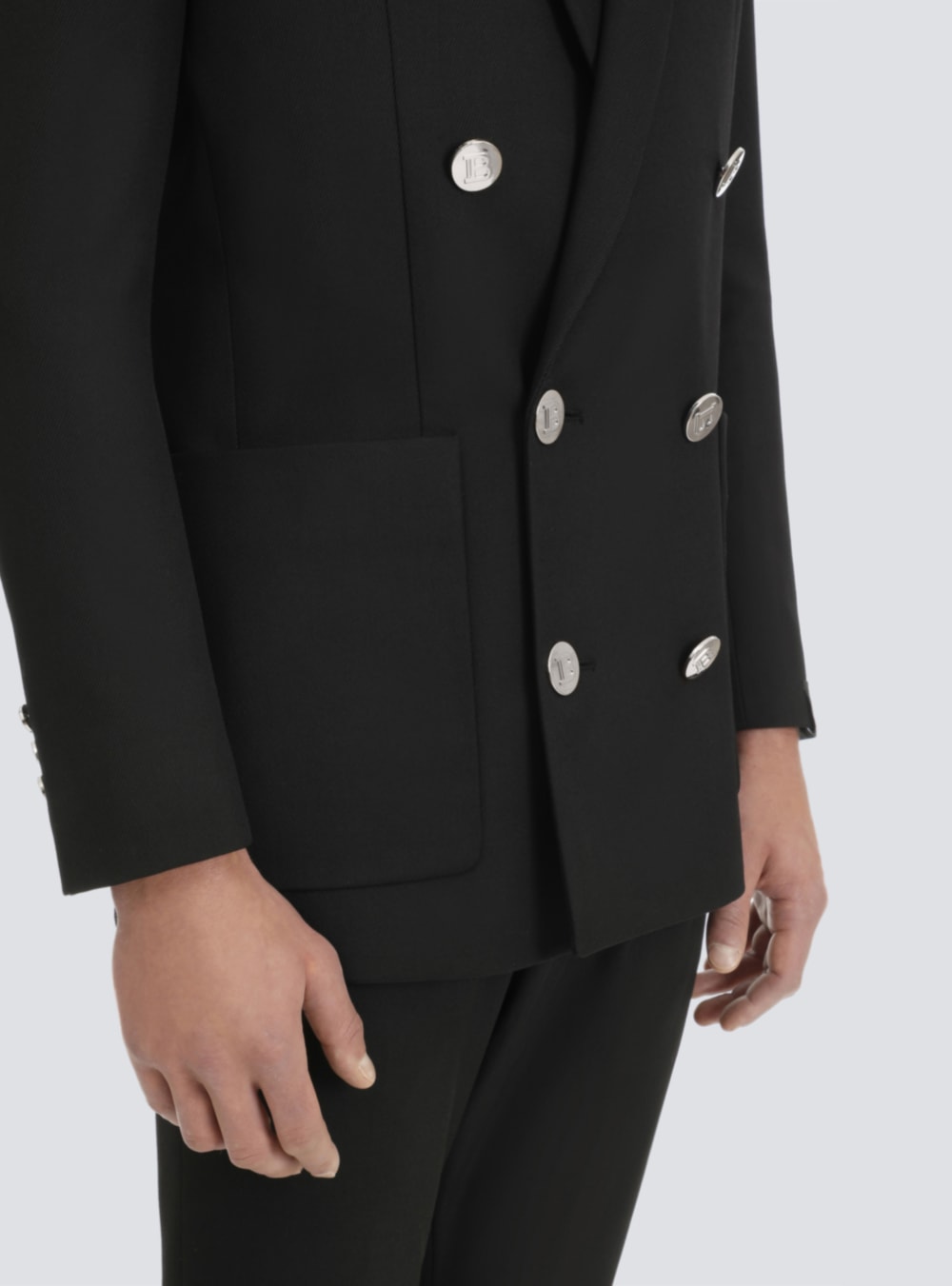 Men's Balmain Twill With Double-breasted Silver-tone Buttoned Fastening Blazers Black | USA JBOOqzcz