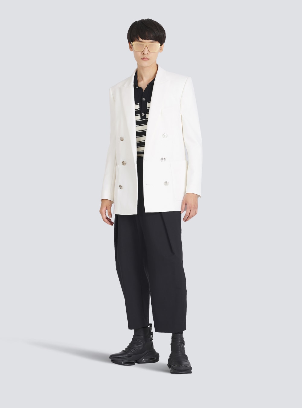 Men's Balmain Twill With Double-breasted Silver-tone Buttoned Fastening Blazers White | USA or4vPEhr