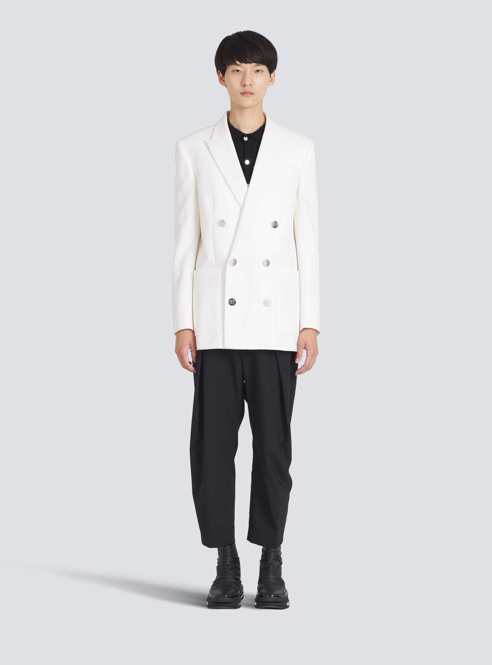 Men's Balmain Twill With Double-breasted Silver-tone Buttoned Fastening Blazers White | USA or4vPEhr