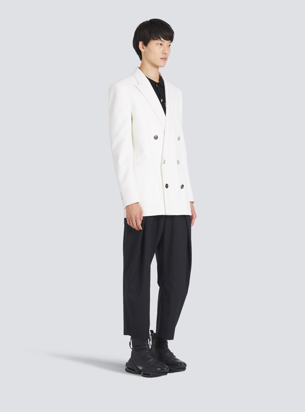 Men's Balmain Twill With Double-breasted Silver-tone Buttoned Fastening Blazers White | USA or4vPEhr