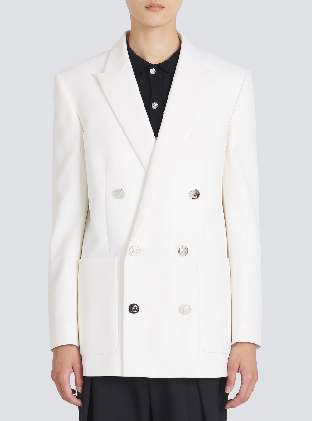 Men's Balmain Twill With Double-breasted Silver-tone Buttoned Fastening Blazers White | USA or4vPEhr