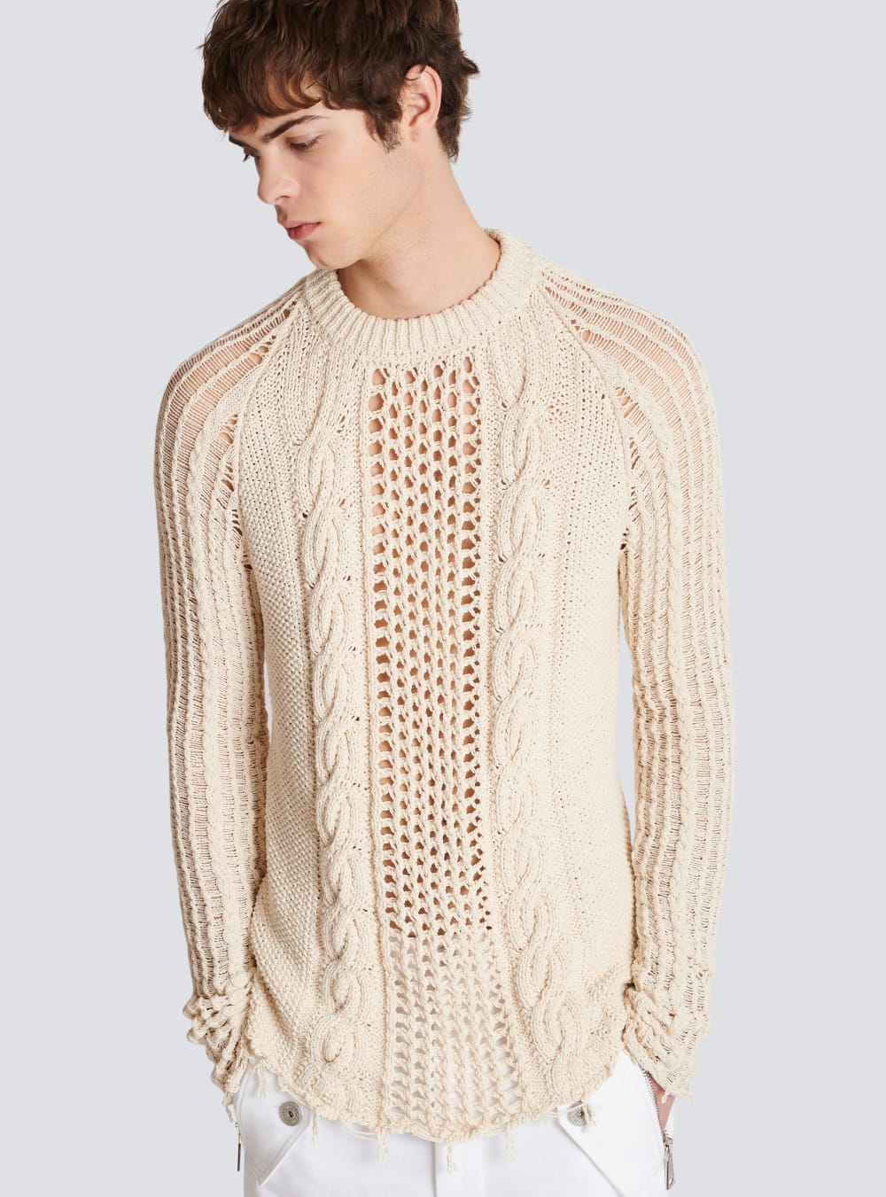 Men's Balmain Unstructured Knitted Jumpers Beige | USA 7qyB41dZ