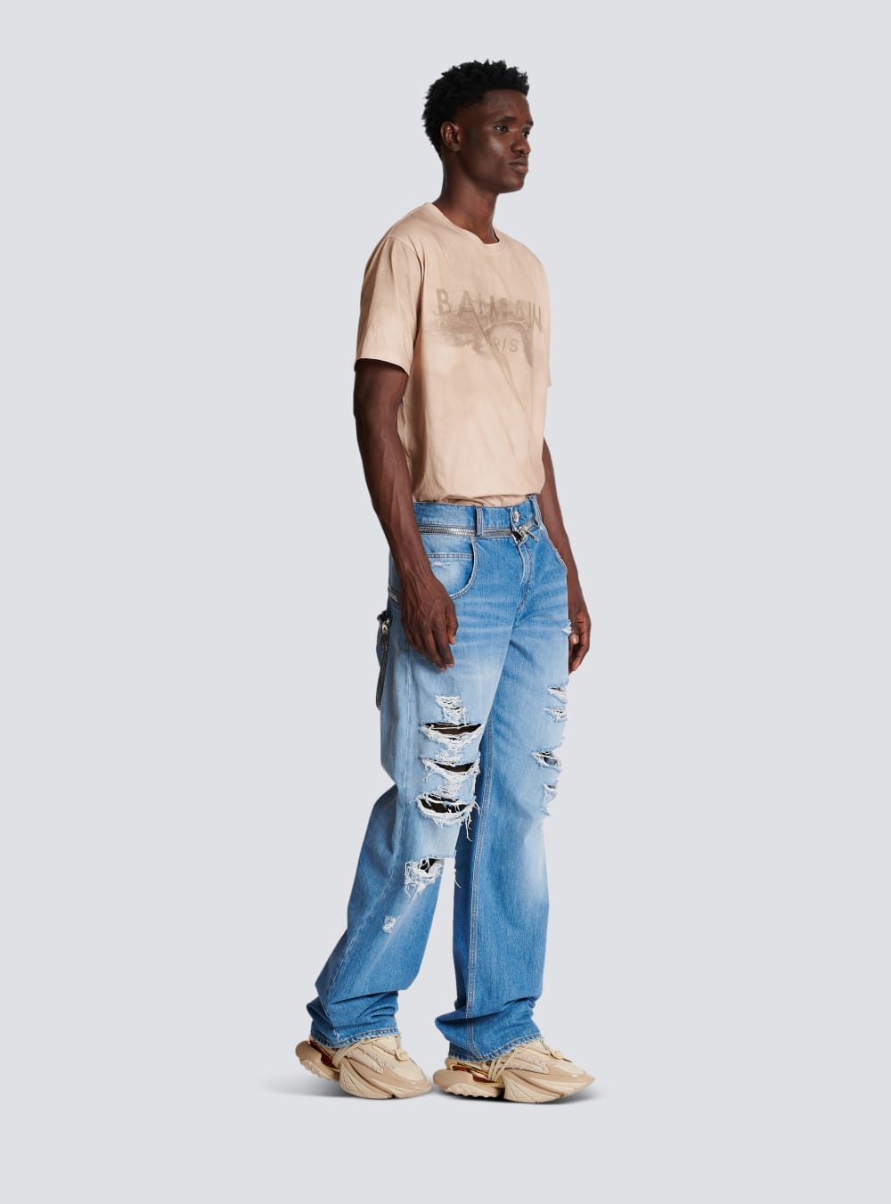 Men's Balmain Wide-leg Cotton Jeans Blue | USA ZezoEOAX