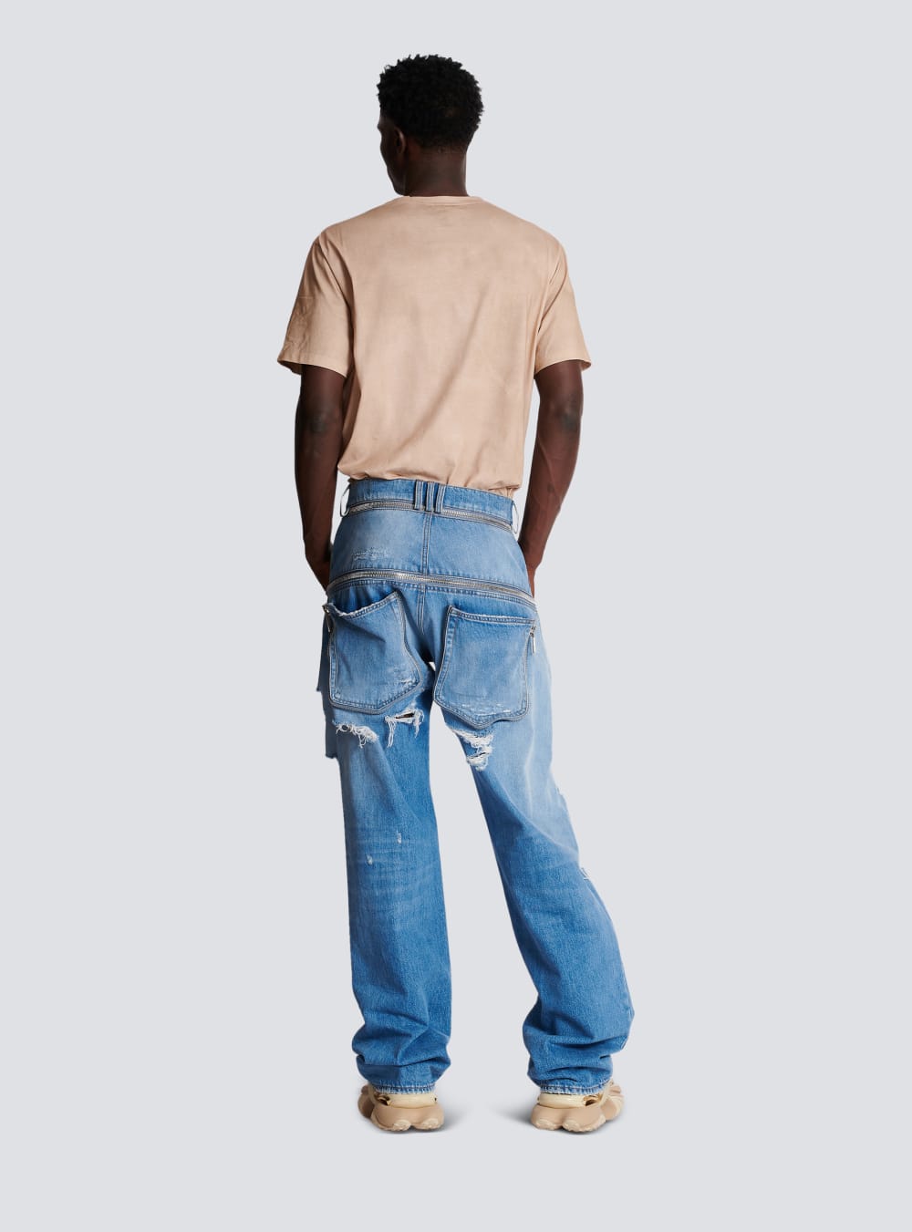 Men's Balmain Wide-leg Cotton Jeans Blue | USA ZezoEOAX