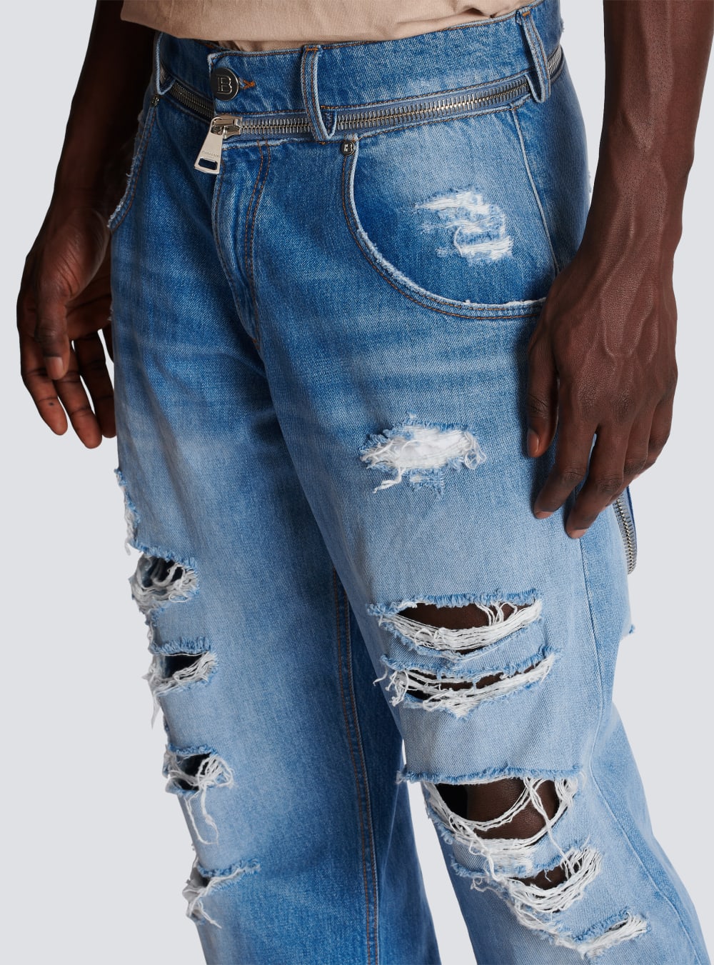 Men's Balmain Wide-leg Cotton Jeans Blue | USA ZezoEOAX