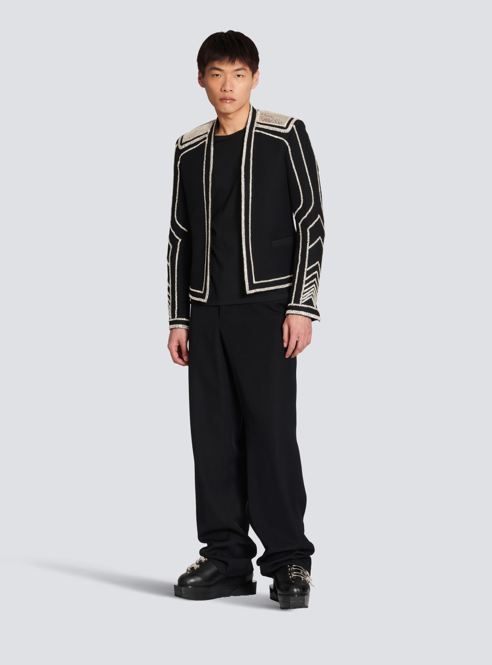 Men's Balmain Wide-leg Wool Trousers Black | USA dv6qrGgF