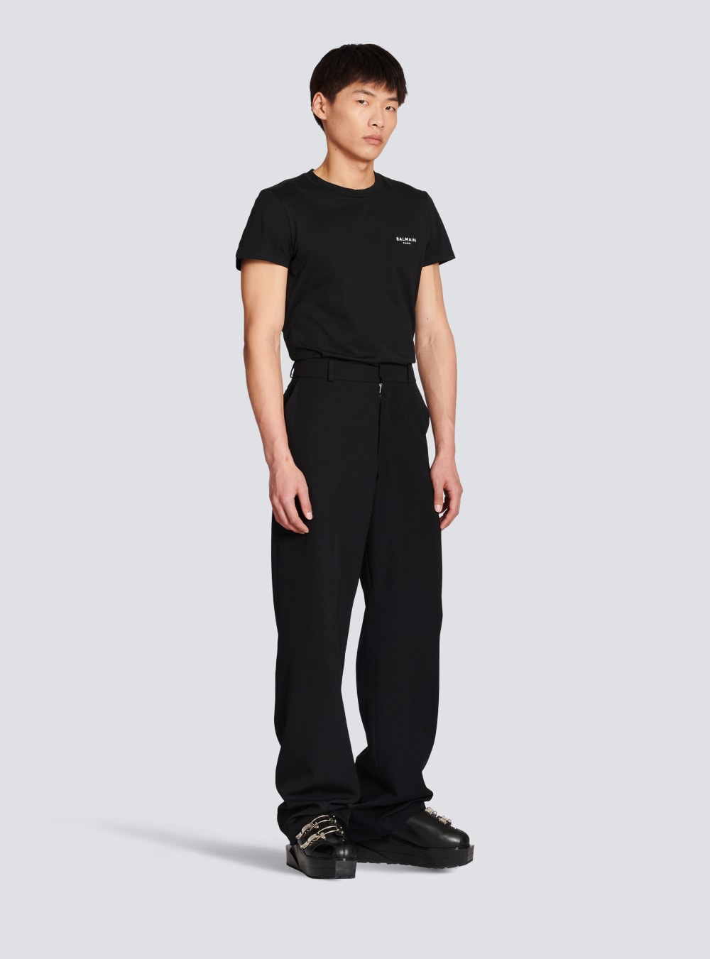 Men's Balmain Wide-leg Wool Trousers Black | USA dv6qrGgF