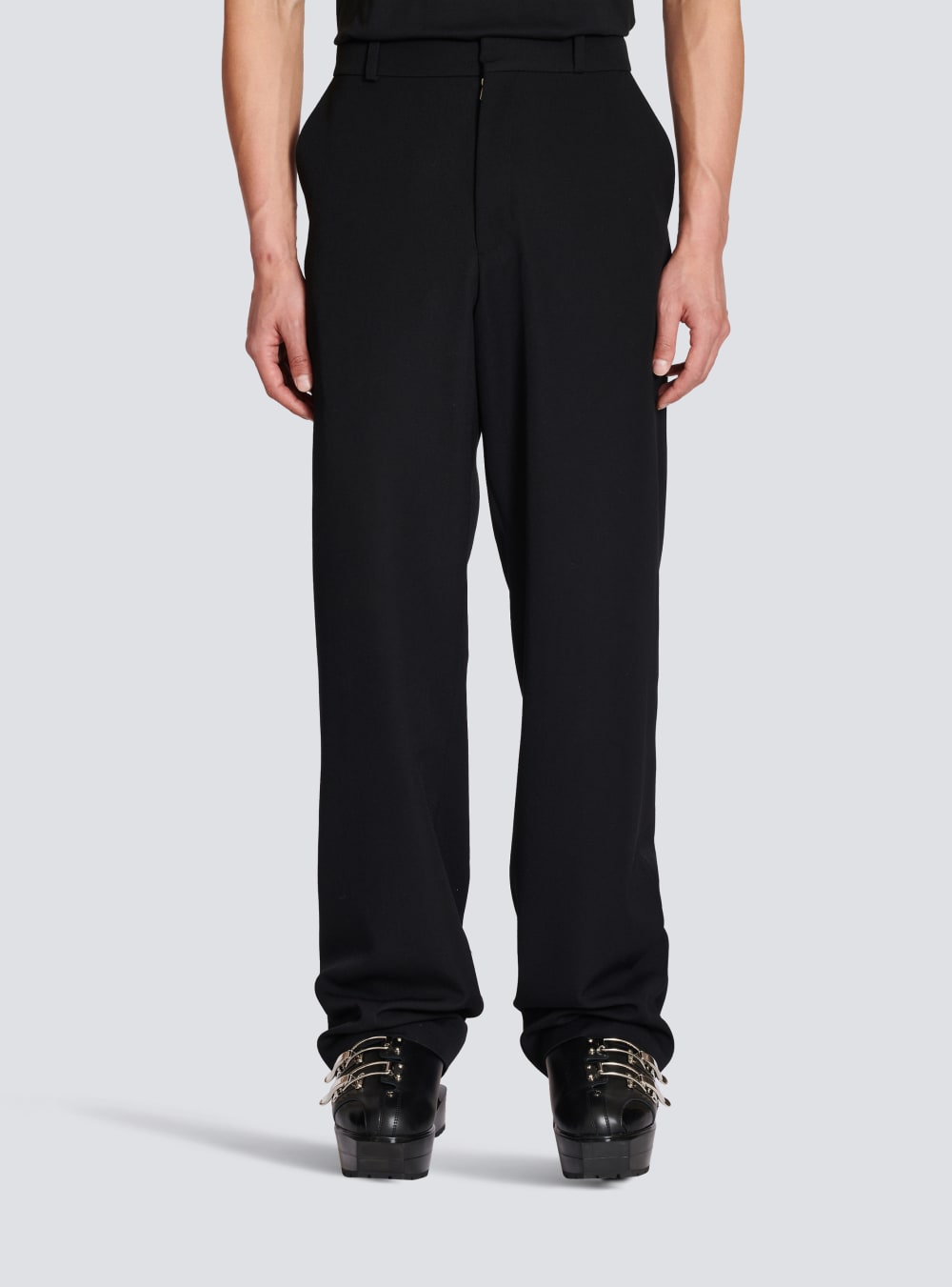 Men's Balmain Wide-leg Wool Trousers Black | USA dv6qrGgF