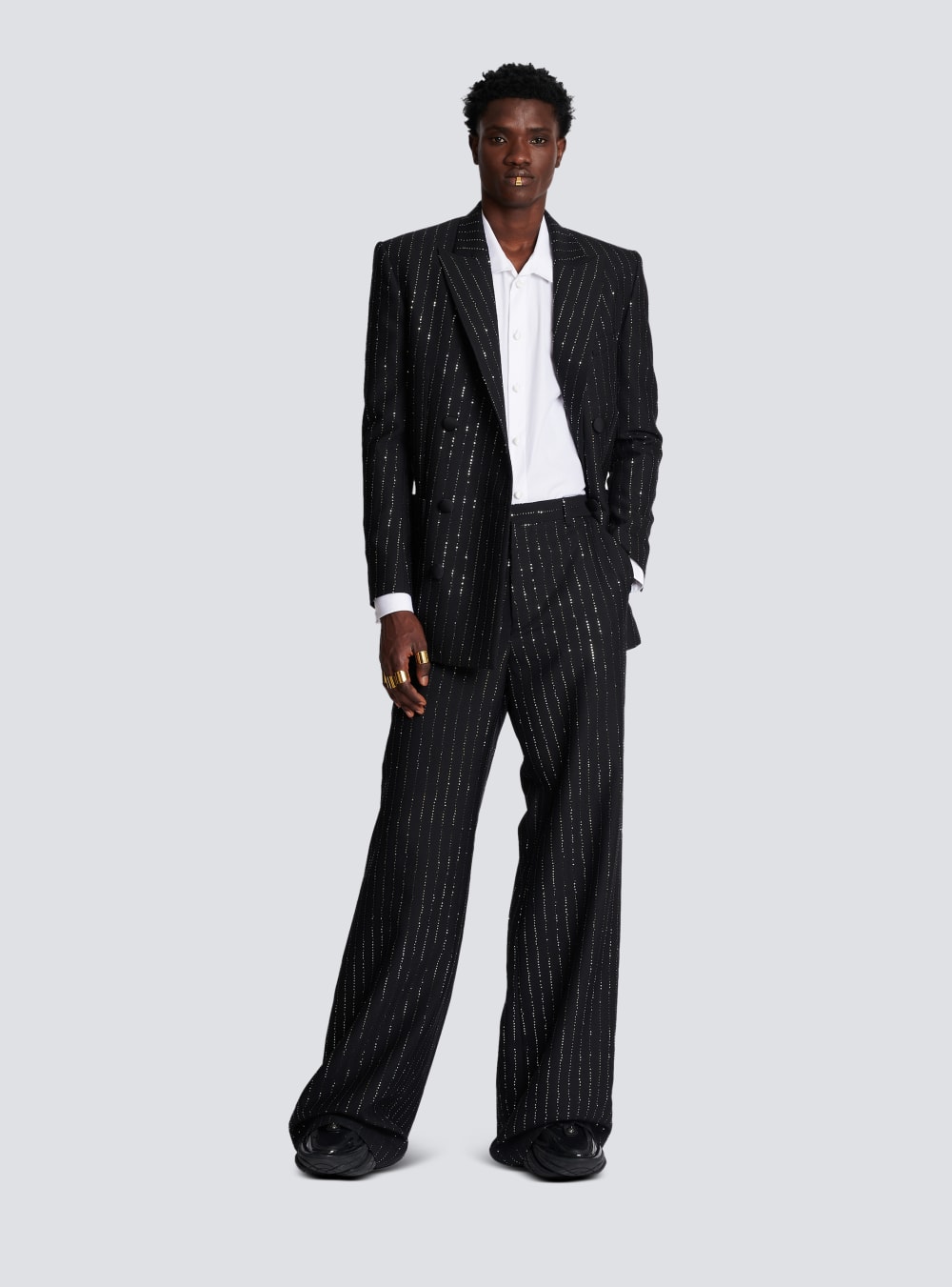 Men's Balmain With Sequin Stripes Trousers Black | USA 2KcDtwJl