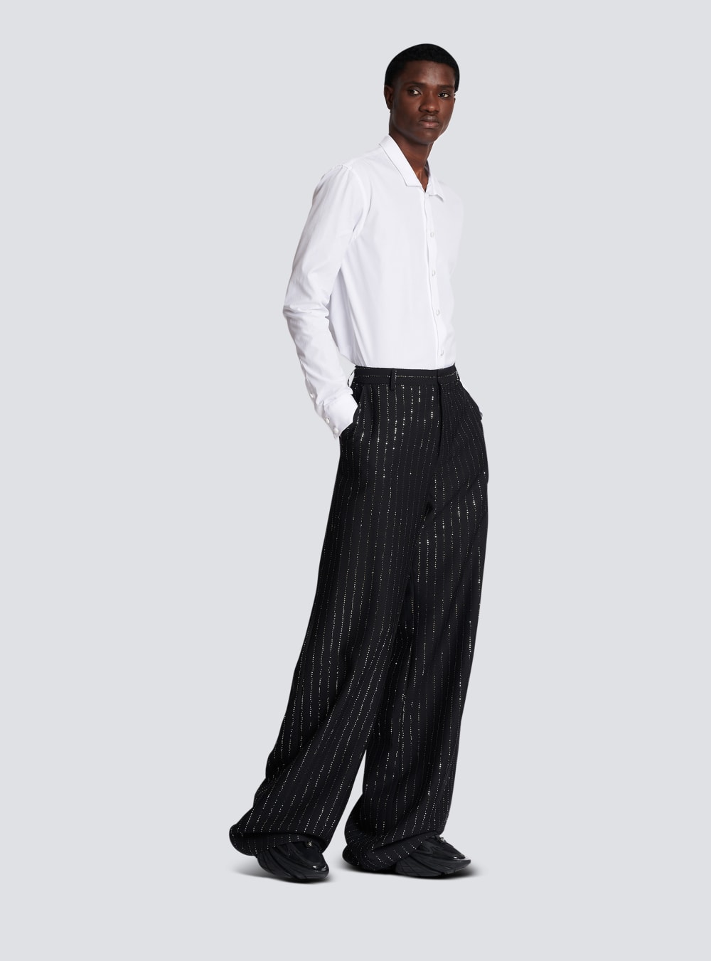 Men's Balmain With Sequin Stripes Trousers Black | USA 2KcDtwJl