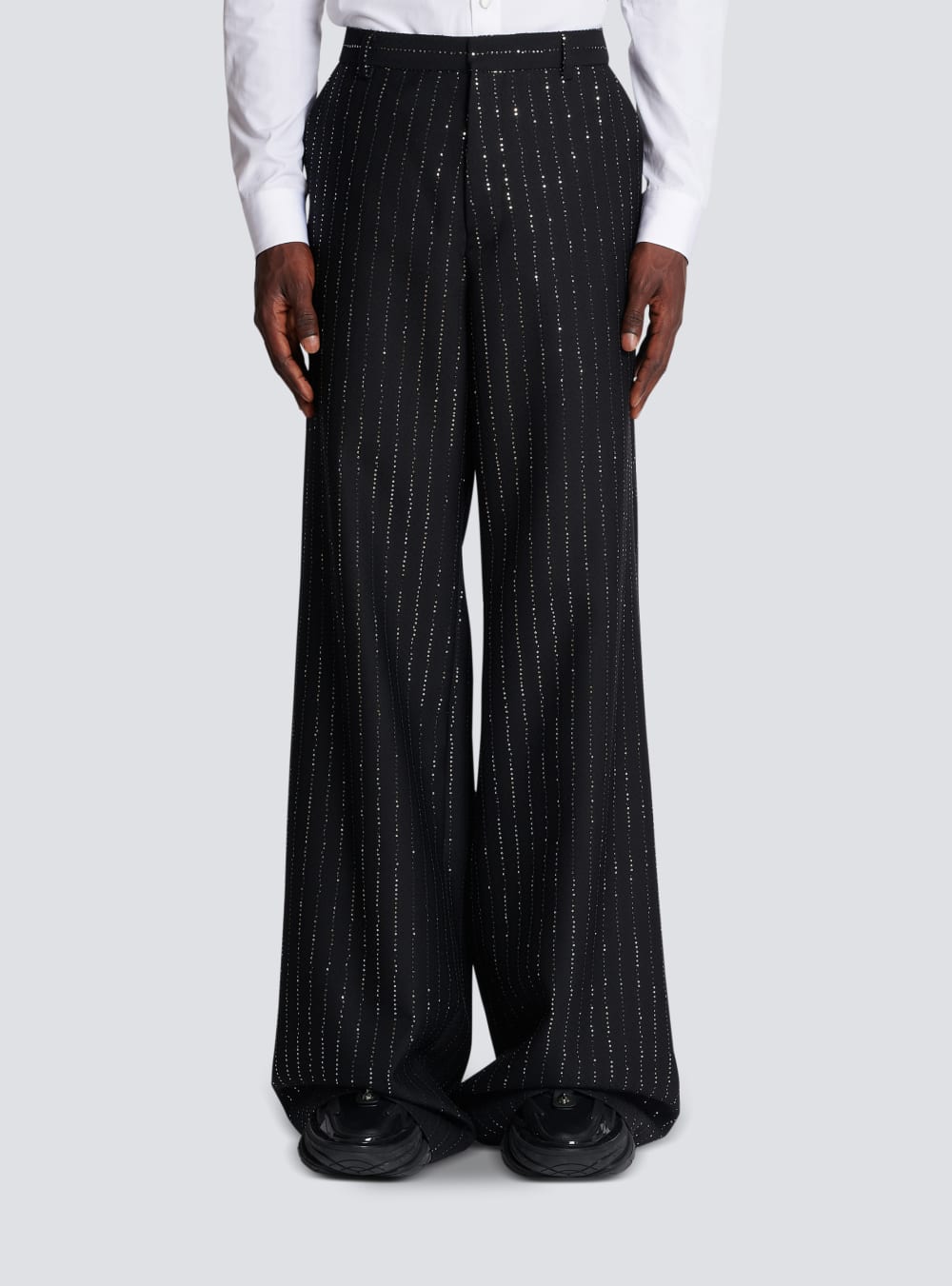 Men's Balmain With Sequin Stripes Trousers Black | USA 2KcDtwJl