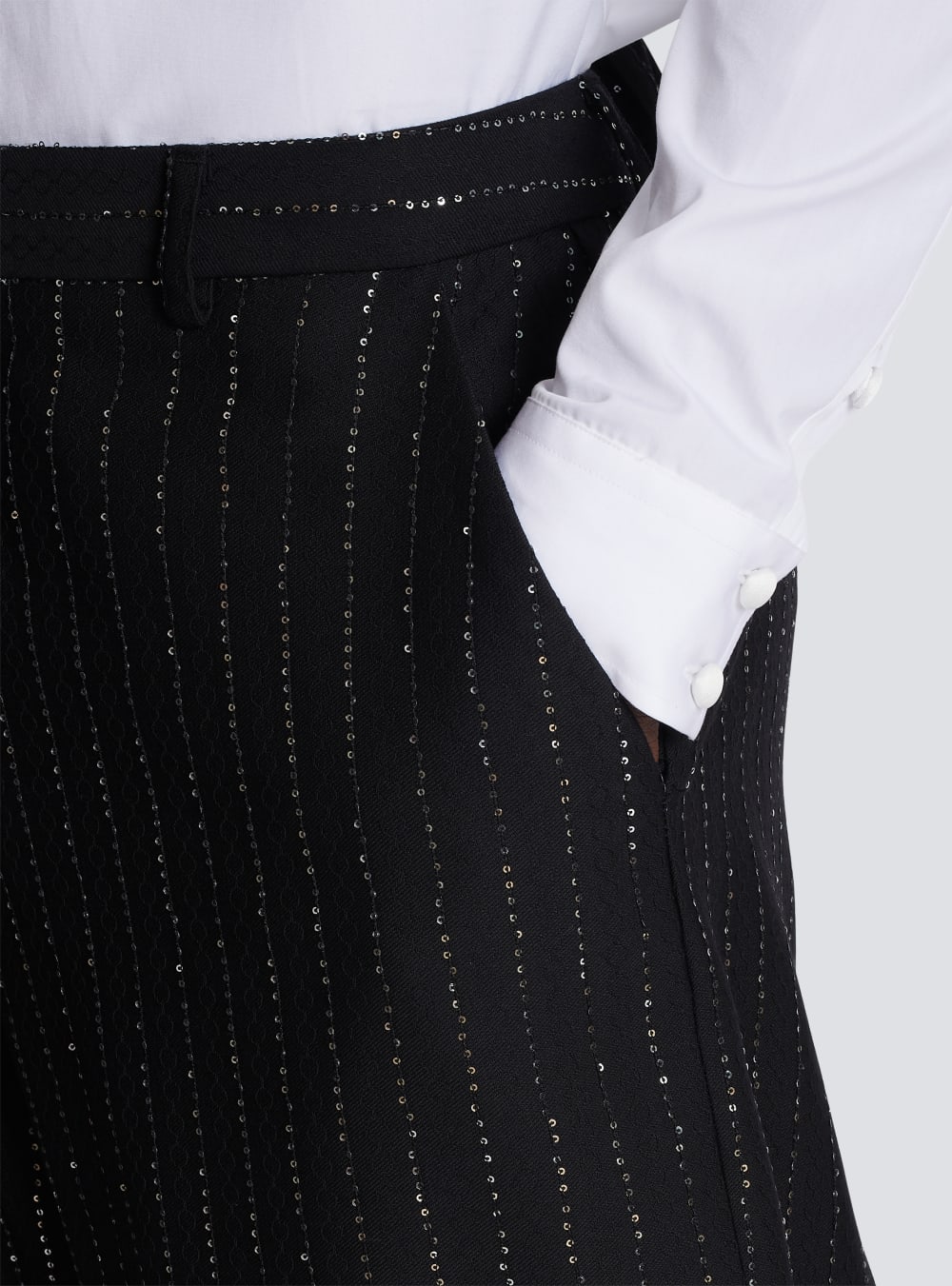 Men's Balmain With Sequin Stripes Trousers Black | USA 2KcDtwJl