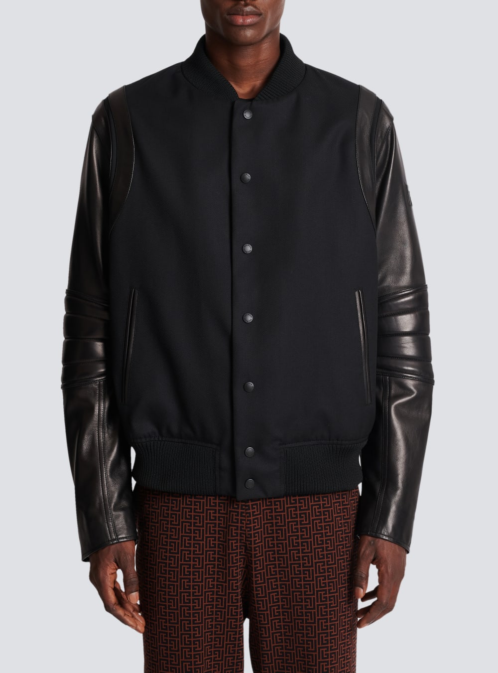 Men's Balmain Wool And Leather Varsity Jackets Black | USA 83idOIZj