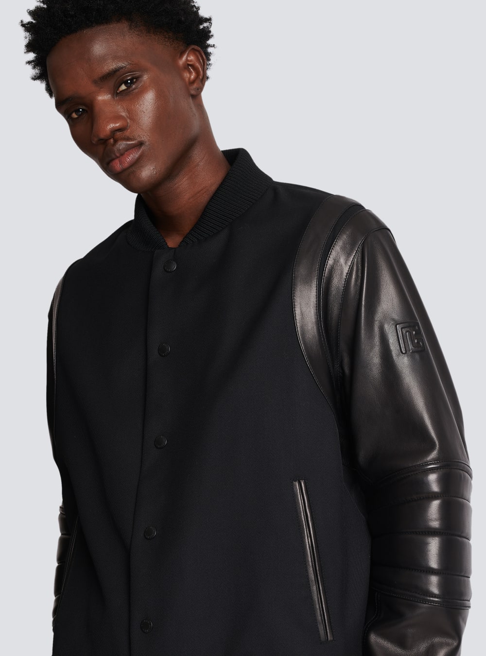 Men's Balmain Wool And Leather Varsity Jackets Black | USA 83idOIZj