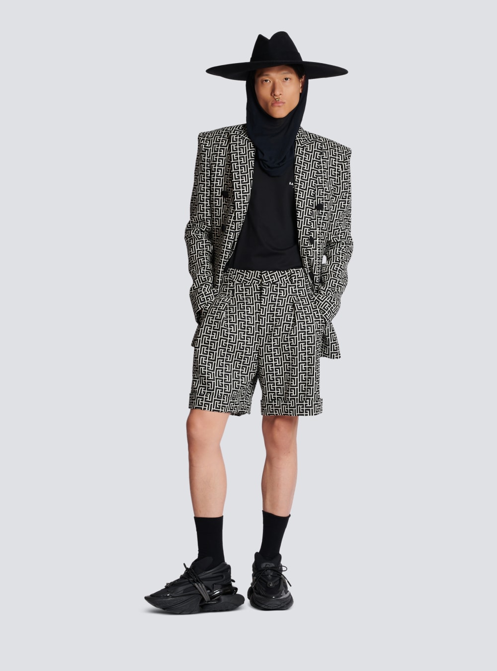 Men's Balmain Wool Bermuda With Monogram Shorts Black | USA zANuscqQ