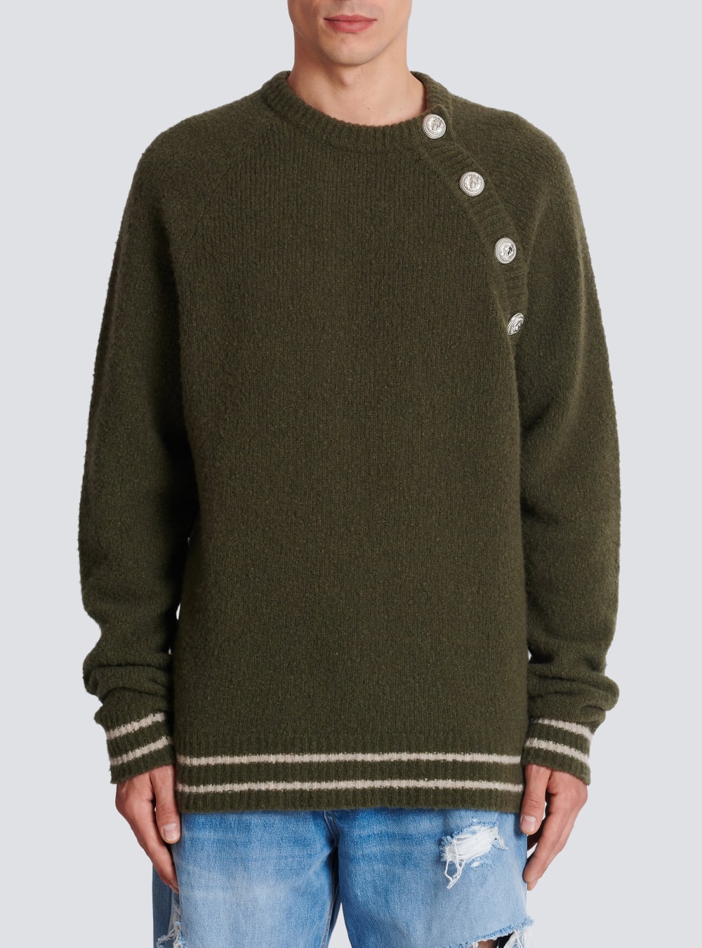 Men's Balmain Wool Jumpers Khaki | USA wXySBjnj