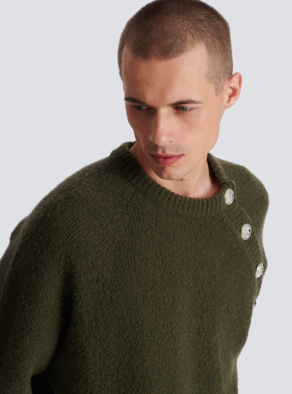 Men's Balmain Wool Jumpers Khaki | USA wXySBjnj