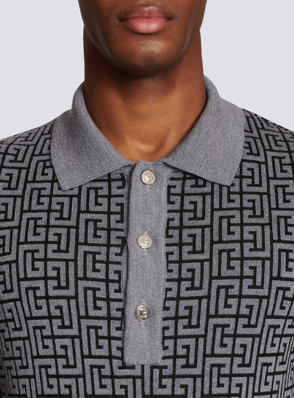 Men's Balmain Wool Polo With Monogram Shirts Grey | USA 5aezeYed