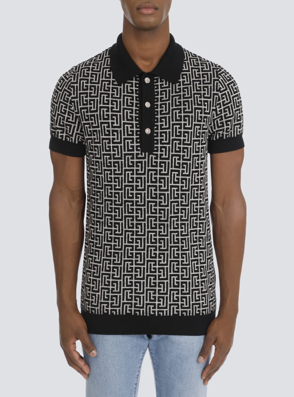 Men's Balmain Wool Polo With Monogram Shirts Black | USA TXMXmTxU