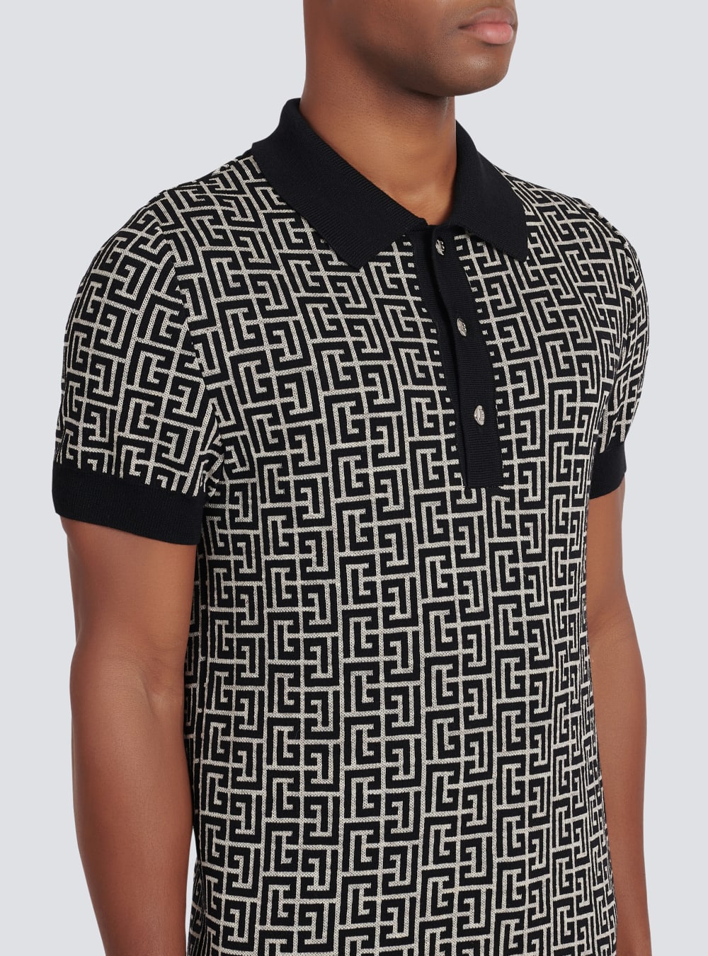 Men's Balmain Wool Polo With Monogram Shirts Black | USA TXMXmTxU