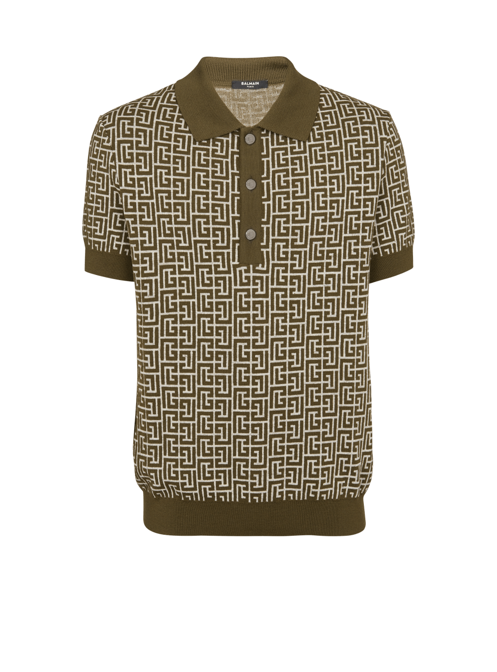 Men\'s Balmain Wool Polo With Monogram Shirts Khaki | USA lgHXjv1r