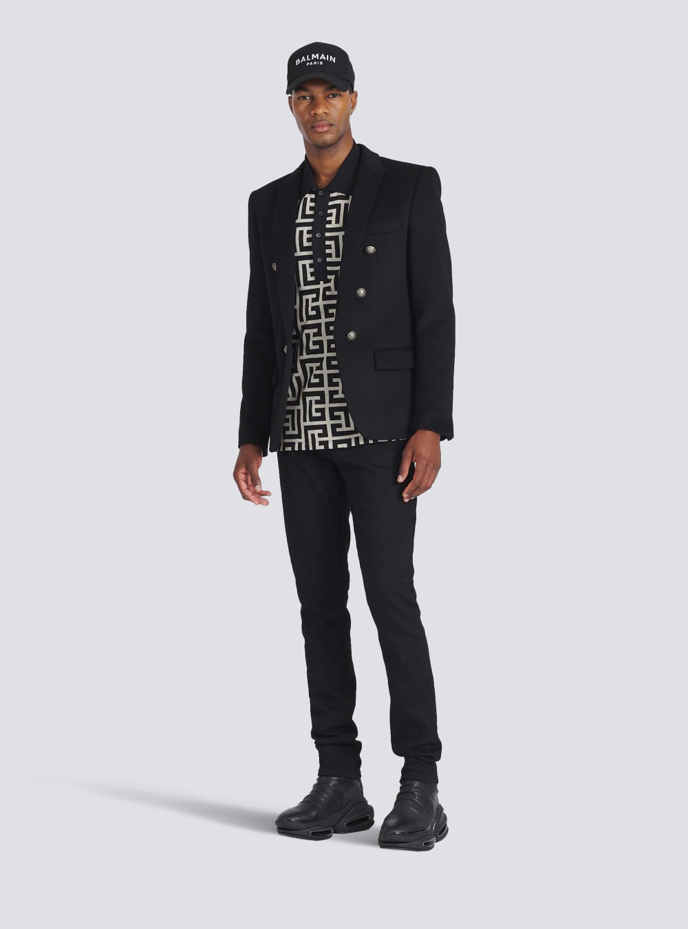 Men's Balmain Wool With Double-breasted Silver-tone Buttoned Fastening Blazers Black | USA 3x6UkYXN