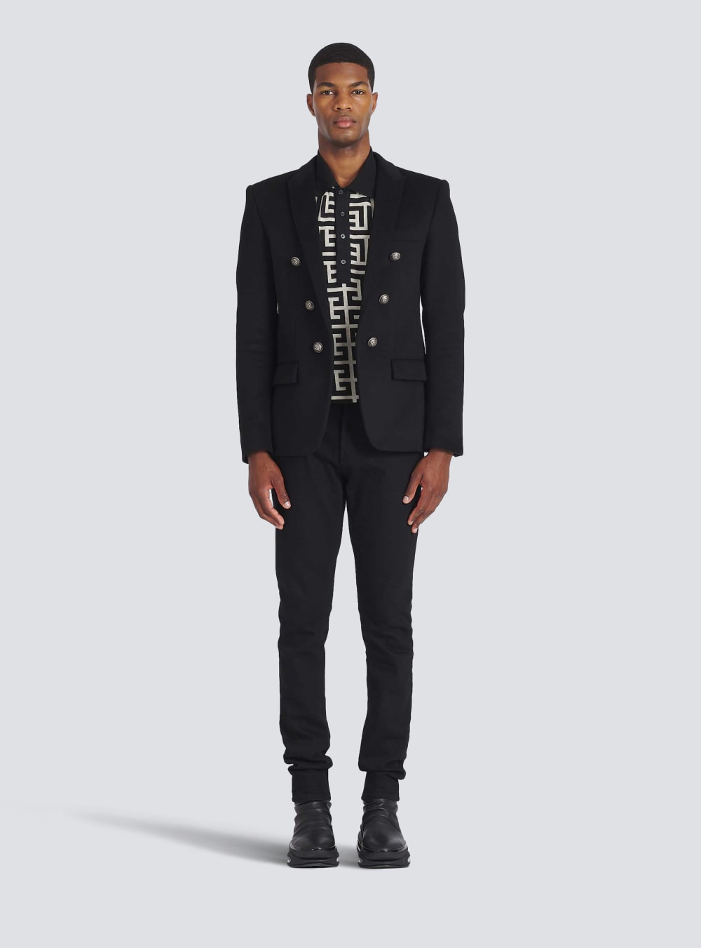 Men's Balmain Wool With Double-breasted Silver-tone Buttoned Fastening Blazers Black | USA 3x6UkYXN