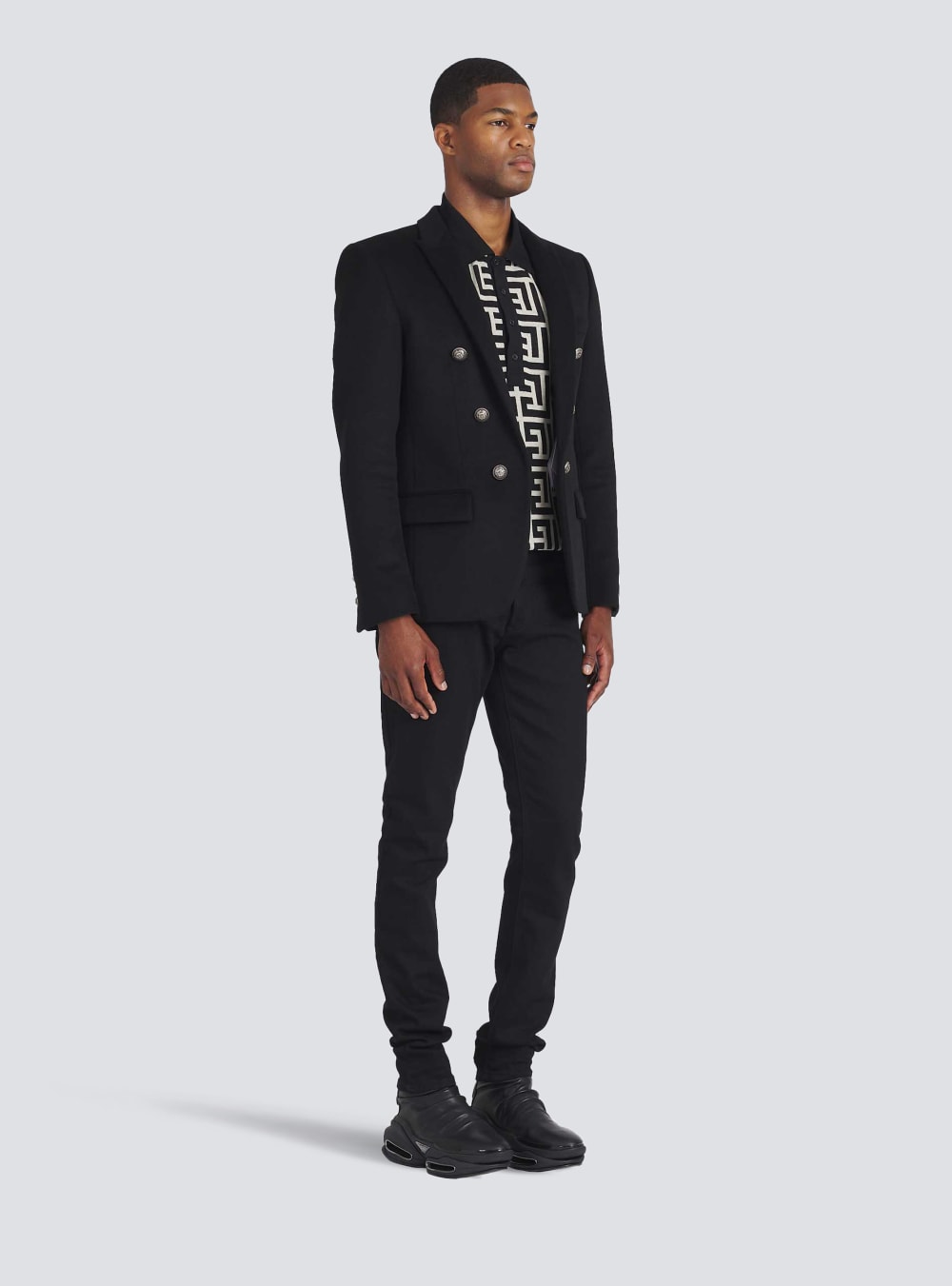 Men's Balmain Wool With Double-breasted Silver-tone Buttoned Fastening Blazers Black | USA 3x6UkYXN