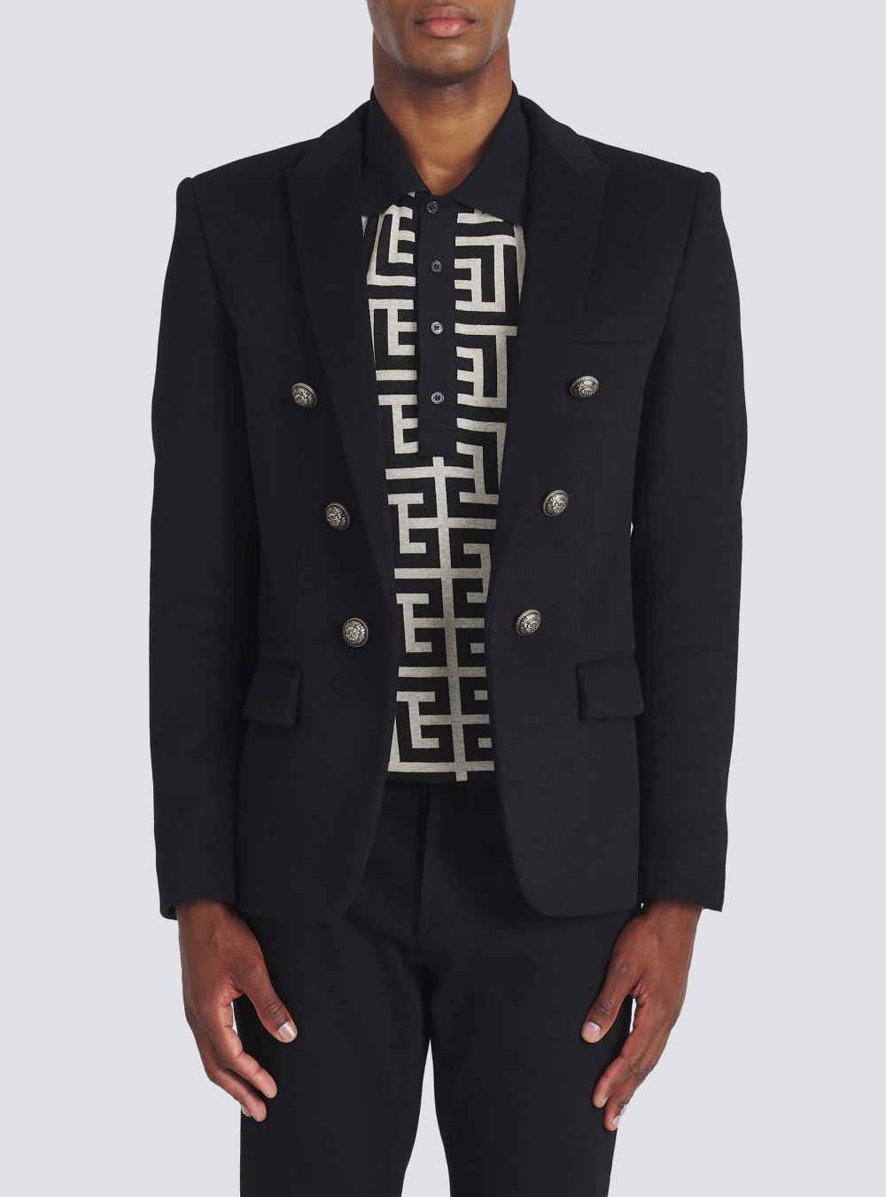 Men's Balmain Wool With Double-breasted Silver-tone Buttoned Fastening Blazers Black | USA 3x6UkYXN