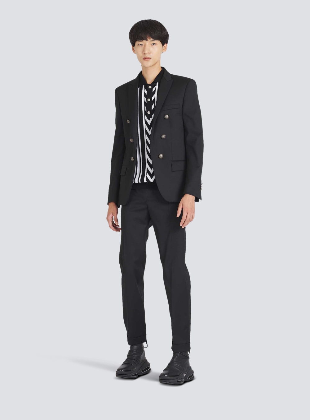 Men's Balmain Wool With Double-breasted Silver-tone Buttoned Fastening Blazers Black | USA C3PiBnWU