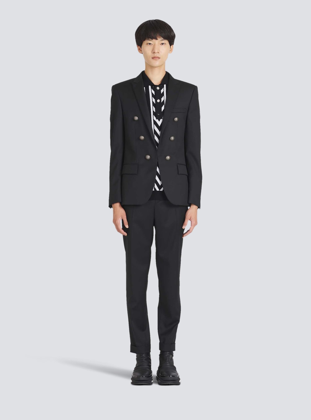 Men's Balmain Wool With Double-breasted Silver-tone Buttoned Fastening Blazers Black | USA C3PiBnWU