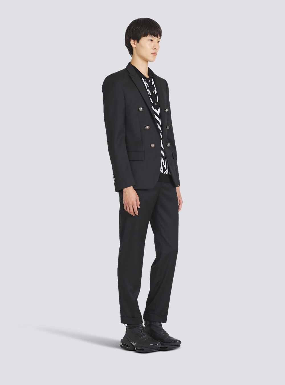 Men's Balmain Wool With Double-breasted Silver-tone Buttoned Fastening Blazers Black | USA C3PiBnWU